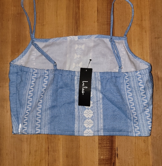 Lulu's Room to Romance Blue Boho Woven Sleeveless Cropped Tank Top, XS - Picture 4 of 7